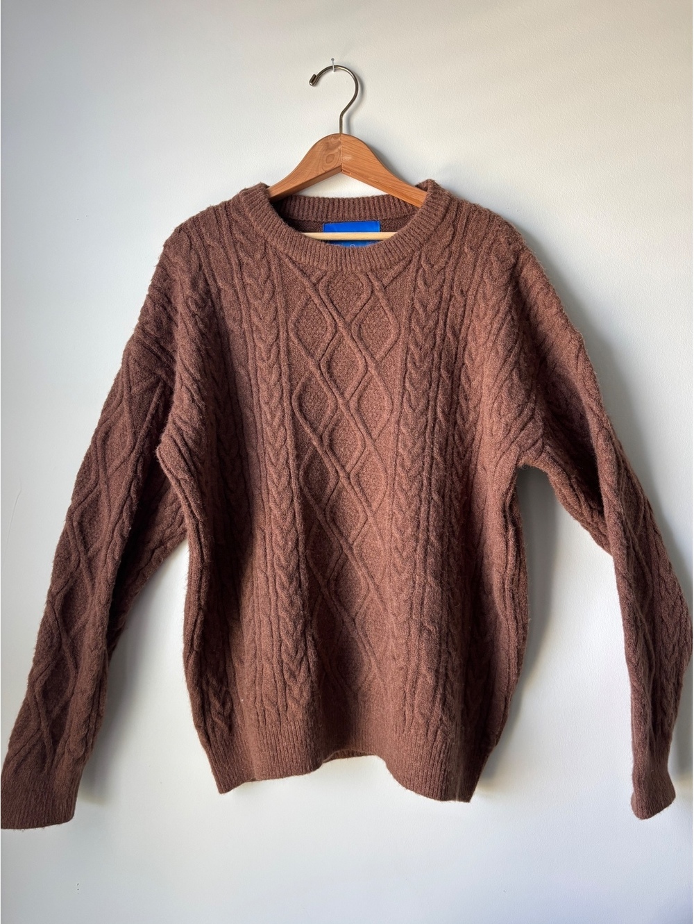 Aelfric Eden Retro 90s Brown Cable Knit Crewneck Sweater Oversized Unisex Size L